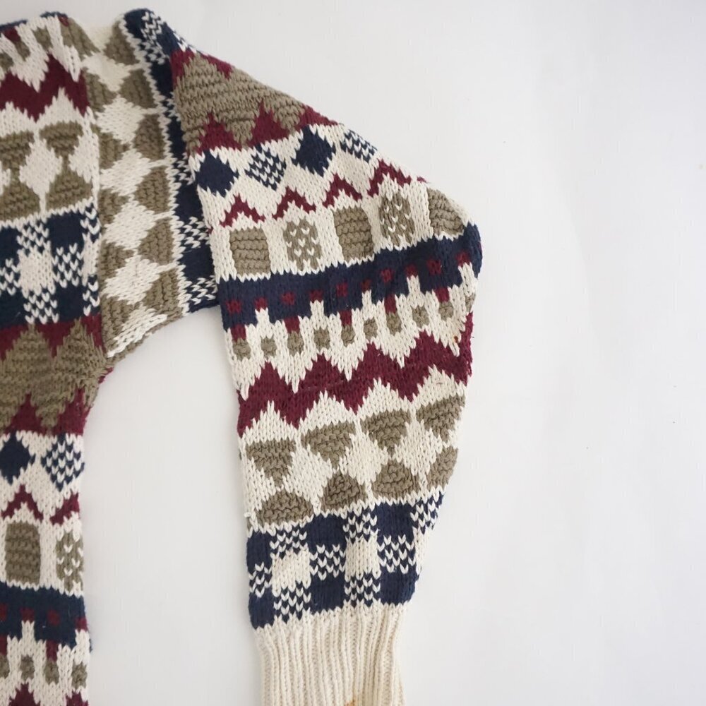 Vintage Adirondack beige navy cotton knit geometric sweater Cabincore Retro M - Picture 4 of 10